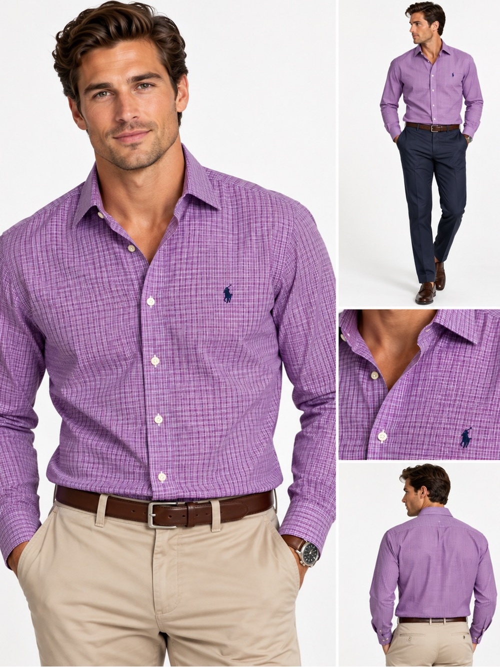 Ralph Lauren Purple & Navy Dress Shirt with Embroidered Pony Logo - 18 34/35